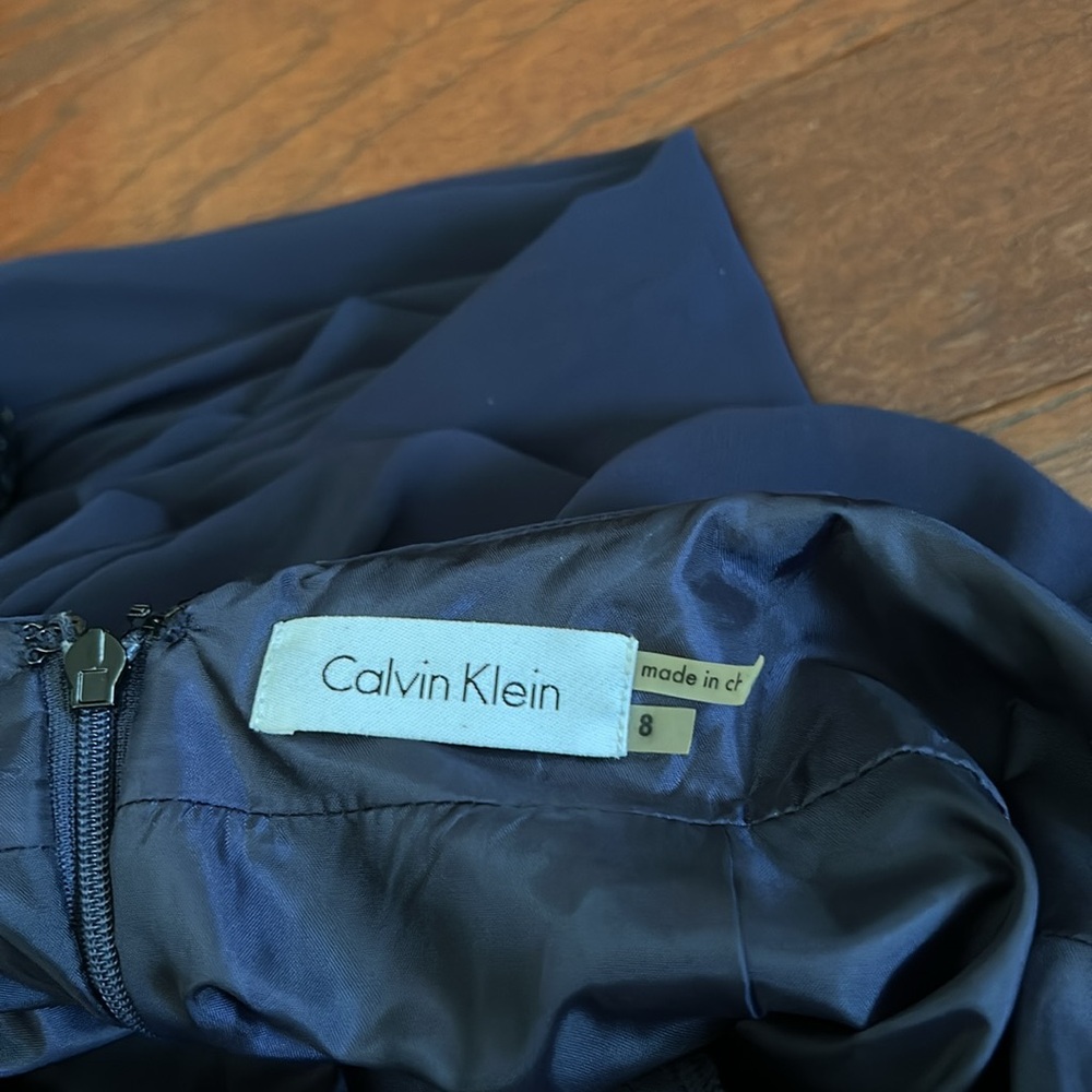 Kevin Klain HALTER PLEATED CROSS NECK NAVY GOWN DRESS sz 8 - Picture 13 of 13